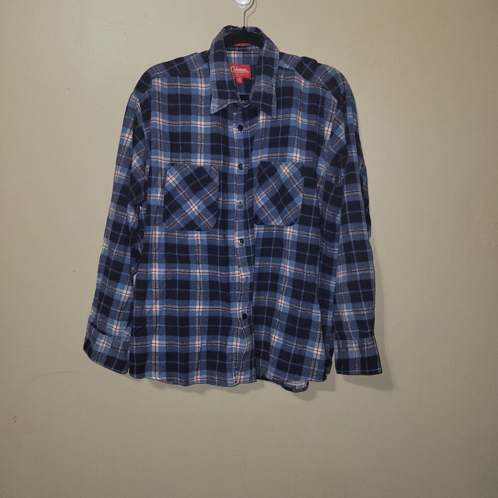 Vintage Coleman‎ Blue Plaid Flannel Shirt Mens Size 2XL Cotton Read